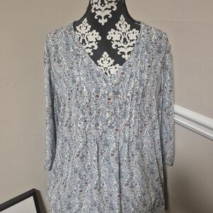 Rose & Olive Blue Floral Blouse